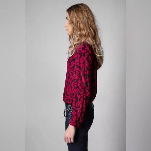 ZADIG‎ & VOLTAIRE Tink Bico Flowers Blouse in Bordeaux - Picture 3 of 13